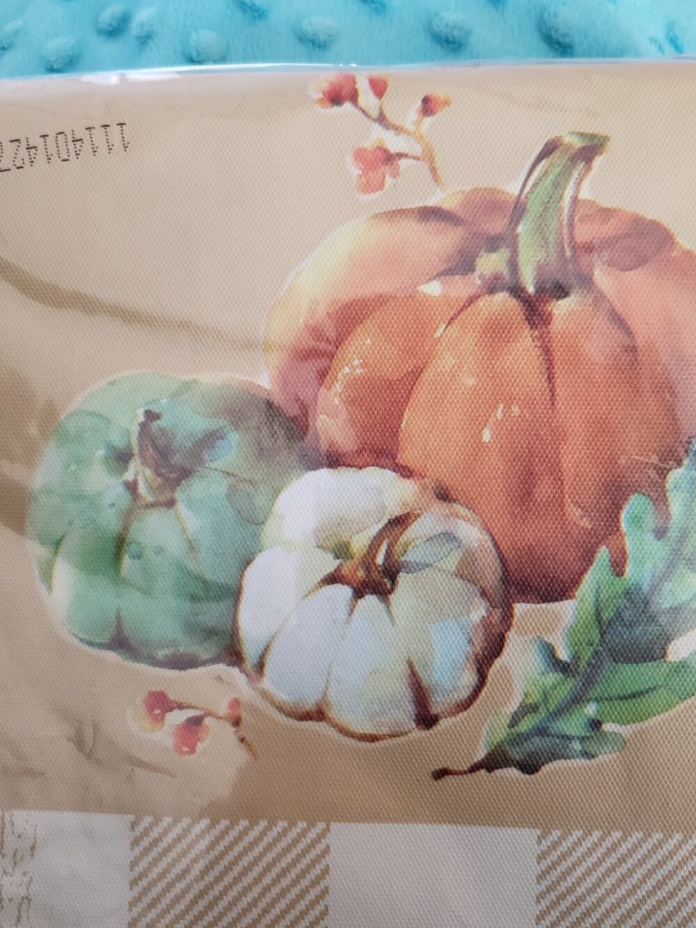 Vinyl Tablecloth Fall Leaves Pumpkins Patchwork 70 Inch Round - Picture 4 of 5